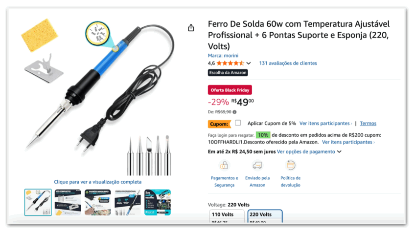 Ferro de solda similar ao usado por Bolsonaro custa menos de R$ 100 on-line